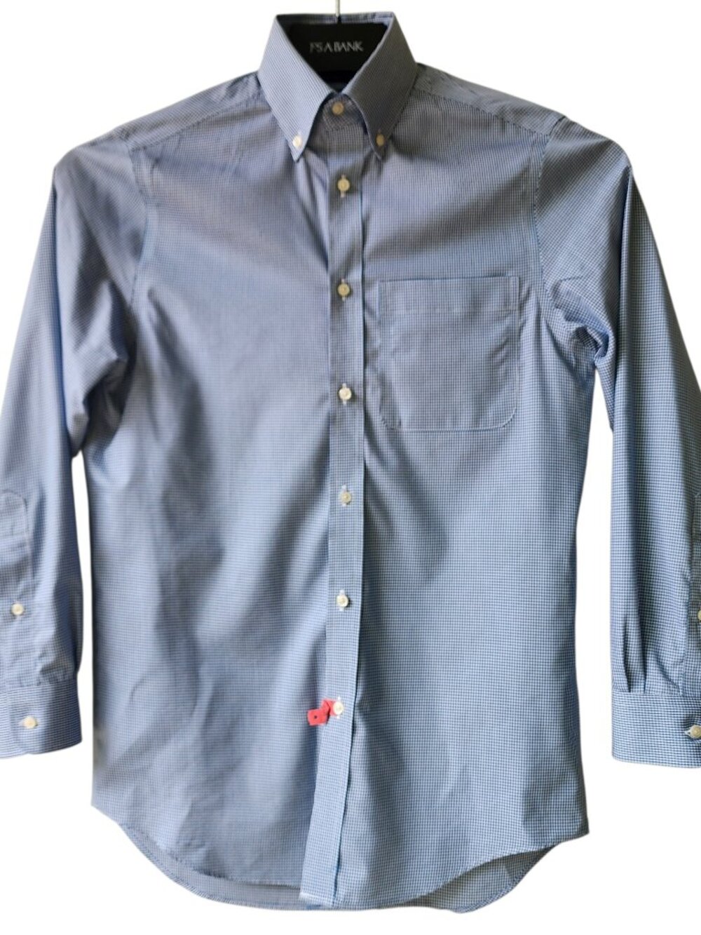 14.5 32 Shirt Blue Check Gingham White 1905 Jos A Bank Tailored Fit Cotton Blend